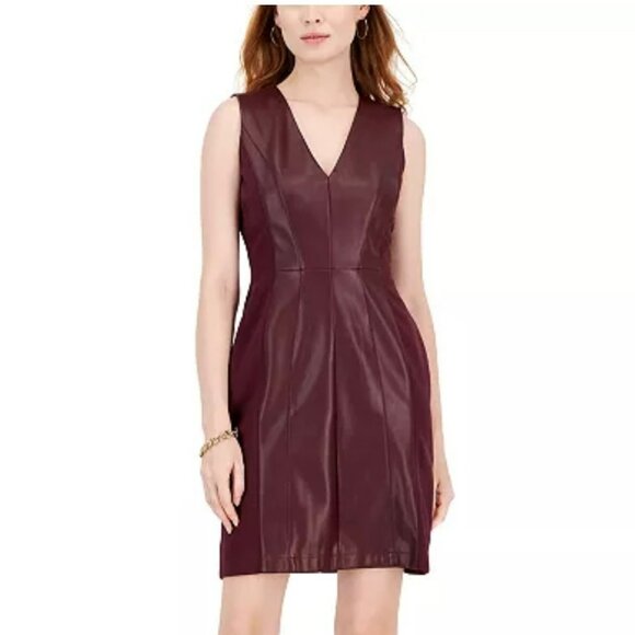 INC International Concepts Dresses & Skirts - NEW INC International Concepts Faux Leather Ponte Dress Women 16 Sheath Red Wine